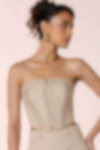 Ecru Rayon & Lycra Corset Top by S&N by Shantnu Nikhil at Pernia's Pop Up Shop