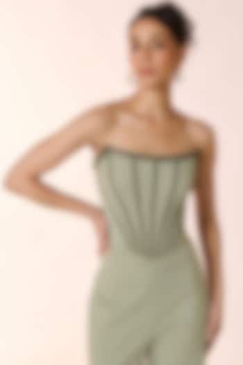 Pistachio Green Twill Corset Top by S&N by Shantnu Nikhil at Pernia's Pop Up Shop