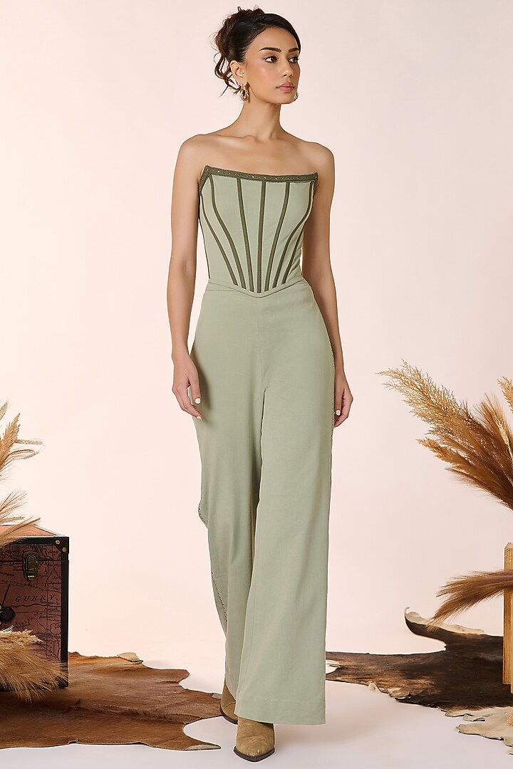 Pistachio Green Twill Corset Top by S&N by Shantnu Nikhil at Pernia's Pop Up Shop