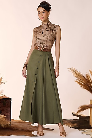 Olive Green Lyocell Wrap-Around Skirt by S&N by Shantnu Nikhil