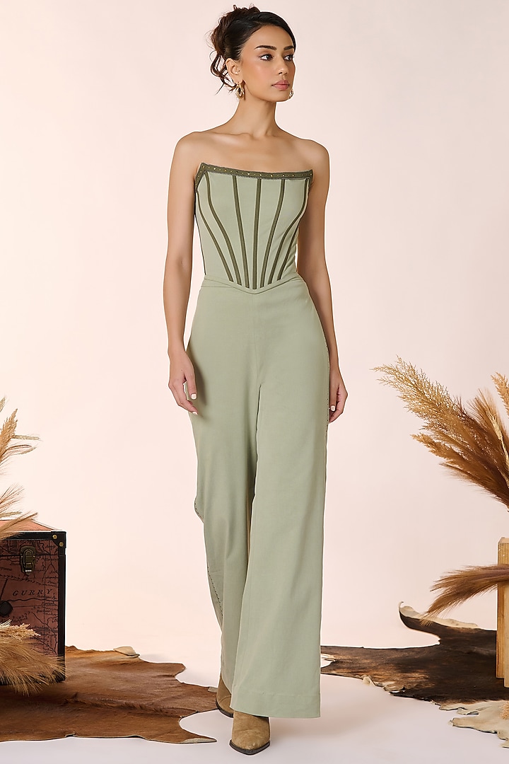 Pistachio Green Tencel Flared Trousers by S&N by Shantnu Nikhil at Pernia's Pop Up Shop