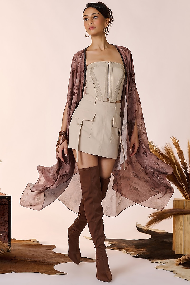 Beige Chiffon Safari Printed Cape by S&N by Shantnu Nikhil at Pernia's Pop Up Shop