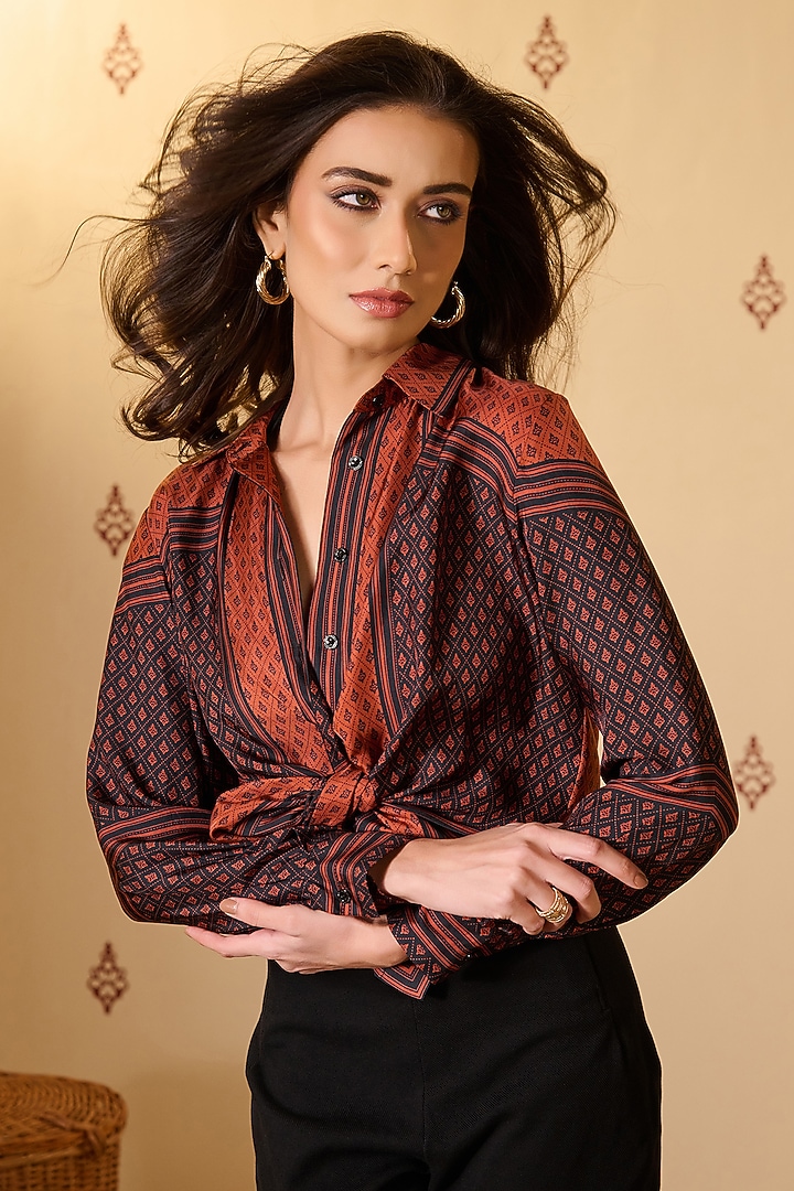 Rust Silk Twill Shirt by S&N by Shantnu Nikhil at Pernia's Pop Up Shop