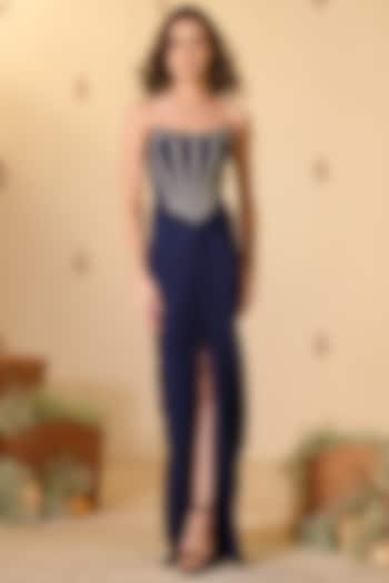 Navy Poly Jersey Spandex Corset Engagement Gown by S&N by Shantnu Nikhil at Pernia's Pop Up Shop
