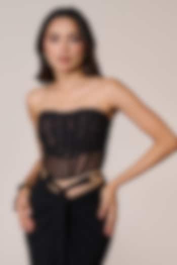 Black Lace Mesh Applique Work Corset Top by S&N by Shantnu Nikhil at Pernia's Pop Up Shop