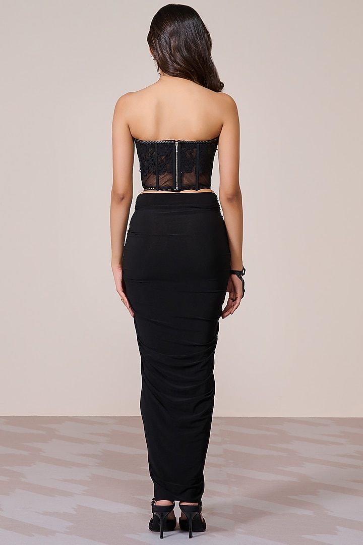 Black Lace Mesh Applique Work Corset Top by S&N by Shantnu Nikhil at Pernia's Pop Up Shop