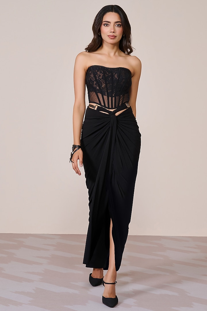 Black Lace Mesh Applique Work Corset Top by S&N by Shantnu Nikhil at Pernia's Pop Up Shop