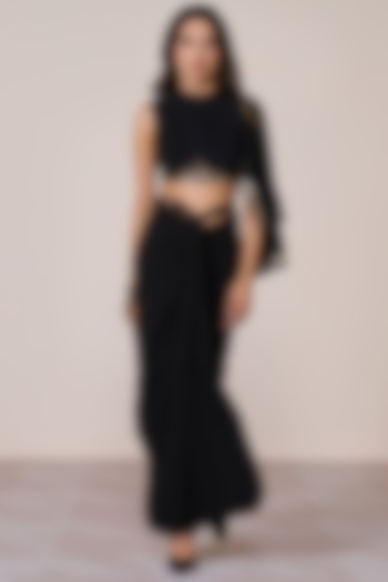 Black Jersey Spandex Foil Metallic Embellished Cropped Top by S&N by Shantnu Nikhil at Pernia's Pop Up Shop
