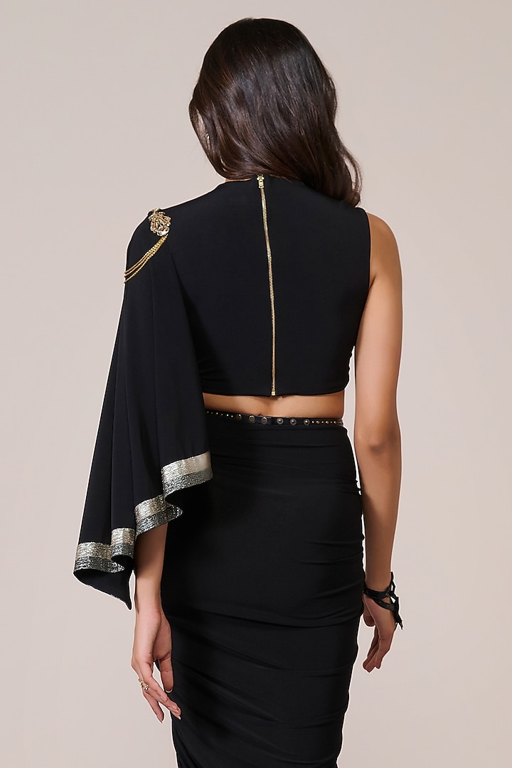 Black Jersey Spandex Foil Metallic Embellished Cropped Top by S&N by Shantnu Nikhil at Pernia's Pop Up Shop