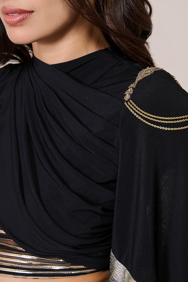 Black Jersey Spandex Foil Metallic Embellished Cropped Top by S&N by Shantnu Nikhil at Pernia's Pop Up Shop