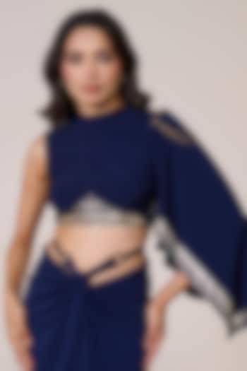 Navy Jersey Spandex Foil Metallic Embellished Cropped Top by S&N by Shantnu Nikhil at Pernia's Pop Up Shop