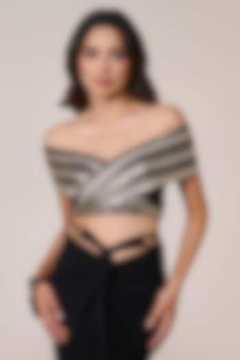 Black Jersey Spandex Foil Off-Shoulder Cropped Top by S&N by Shantnu Nikhil at Pernia's Pop Up Shop