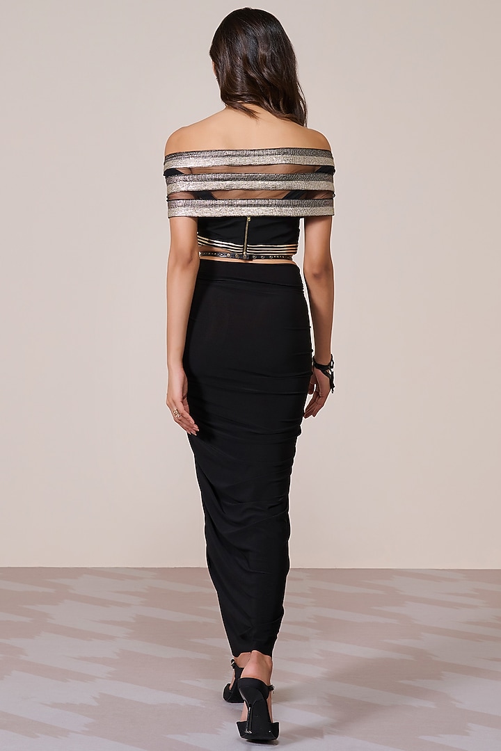 Black Jersey Spandex Foil Off-Shoulder Cropped Top by S&N by Shantnu Nikhil at Pernia's Pop Up Shop