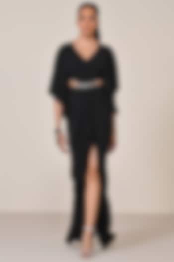 Black Poly Jersey Spandex Embellished Draped Engagement Gown by S&N by Shantnu Nikhil at Pernia's Pop Up Shop