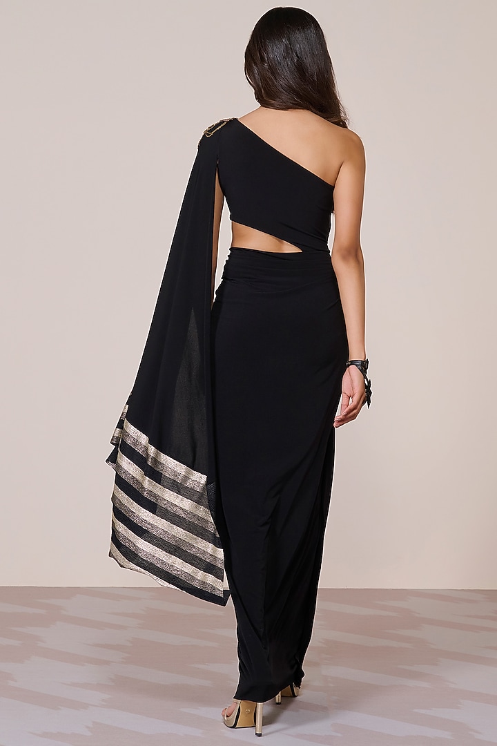Black Jersey Spandex Foil Embellished One-Shoulder Engagement Gown by S&N by Shantnu Nikhil at Pernia's Pop Up Shop