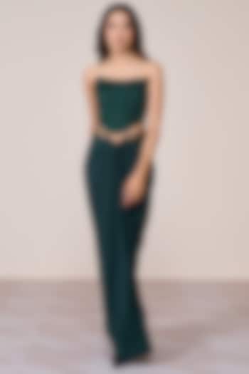 Emerald Green Poly Jersey Spandex Twisted Draped Skirt by S&N by Shantnu Nikhil at Pernia's Pop Up Shop