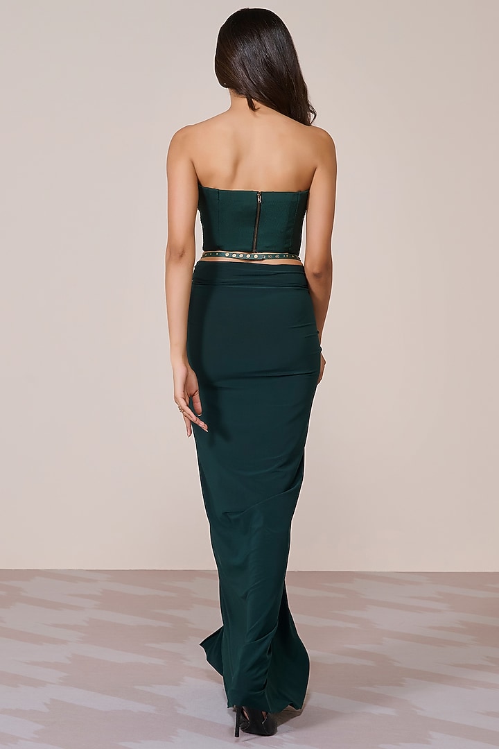 Emerald Green Poly Jersey Spandex Twisted Draped Skirt by S&N by Shantnu Nikhil at Pernia's Pop Up Shop