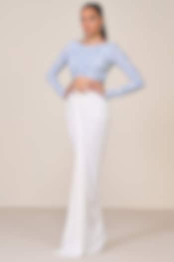 White Poly Jersey Spandex Twisted Asymmetric Draped Skirt by S&N by Shantnu Nikhil at Pernia's Pop Up Shop