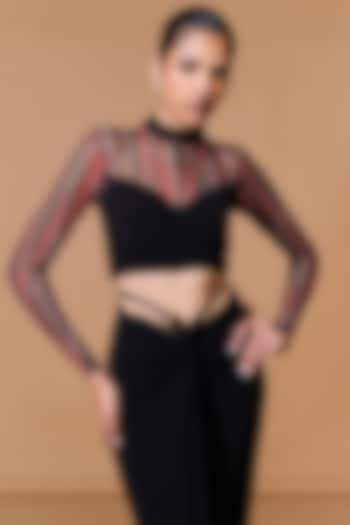 Multi-Colored Poly Jersey Stretch Net Printed Draped Top by S&N by Shantnu Nikhil at Pernia's Pop Up Shop