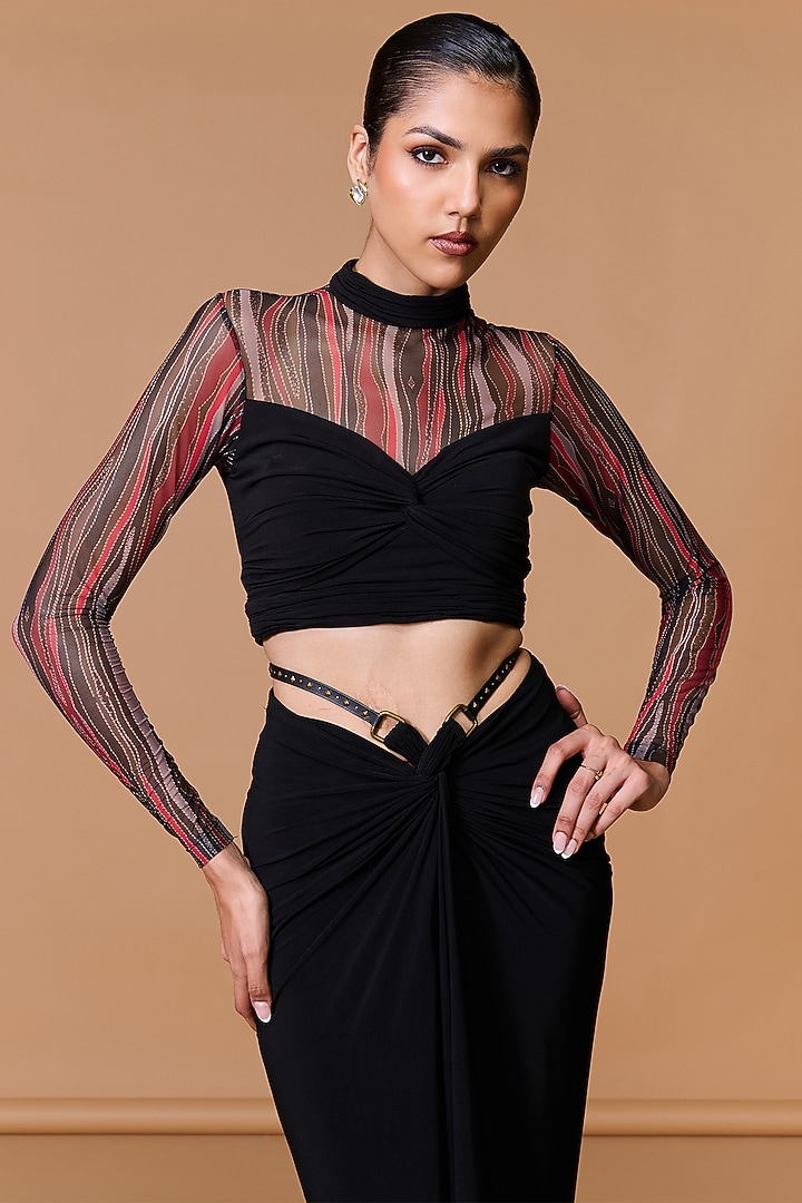 Multi-Colored Poly Jersey Stretch Net Printed Draped Top by S&N by Shantnu Nikhil at Pernia's Pop Up Shop