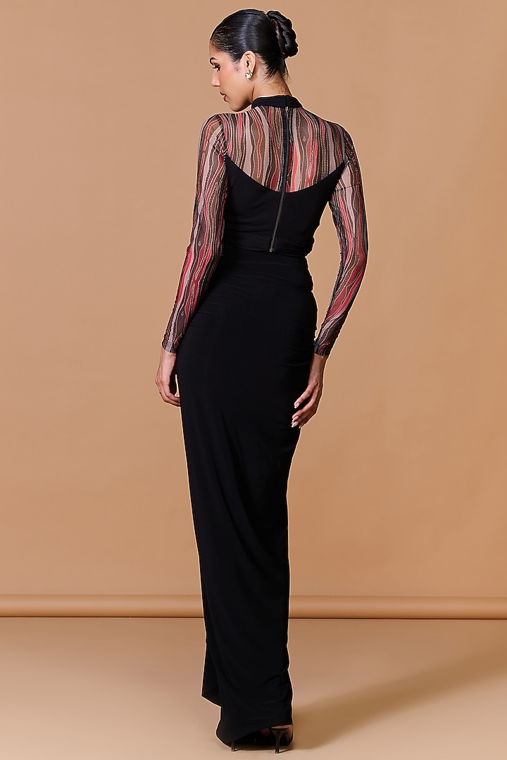 Multi-Colored Poly Jersey Stretch Net Printed Draped Top by S&N by Shantnu Nikhil at Pernia's Pop Up Shop