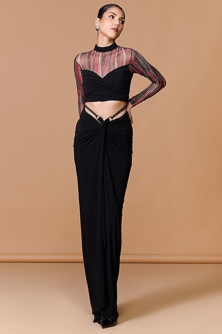 Multi-Colored Poly Jersey Stretch Net Printed Draped Top by S&N by Shantnu Nikhil at Pernia's Pop Up Shop