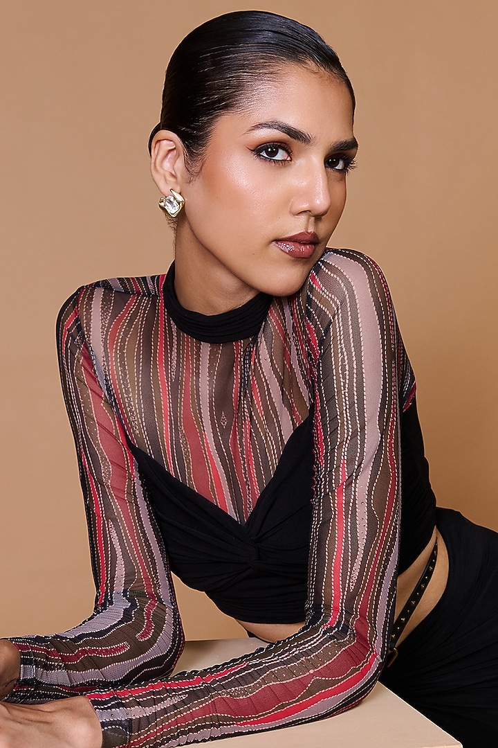 Multi-Colored Poly Jersey Stretch Net Printed Draped Top by S&N by Shantnu Nikhil at Pernia's Pop Up Shop