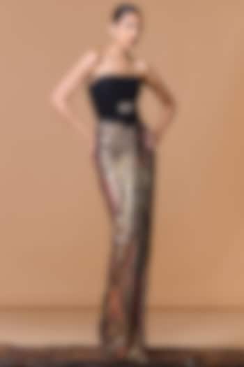 Multi-Colored Lurex Abstract Stripe Printed Draped Skirt by S&N by Shantnu Nikhil at Pernia's Pop Up Shop