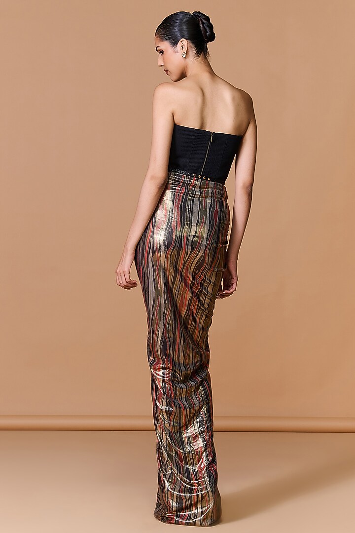 Multi-Colored Lurex Abstract Stripe Printed Draped Skirt by S&N by Shantnu Nikhil at Pernia's Pop Up Shop