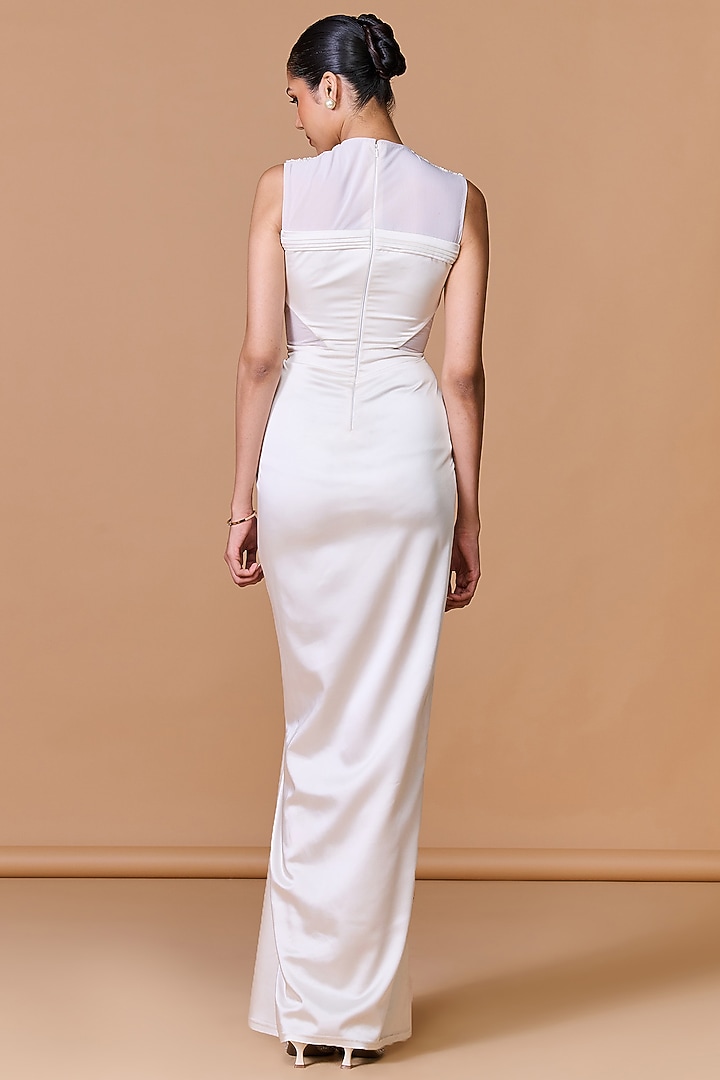 Off-White Dutch Satin Draped Engagement Gown by S&N by Shantnu Nikhil at Pernia's Pop Up Shop