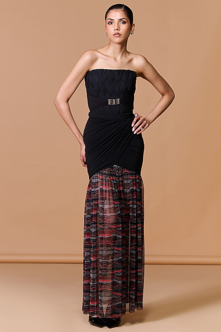 Multi-Colored Net Poly Jersey Printed Draped Skirt by S&N by Shantnu Nikhil at Pernia's Pop Up Shop