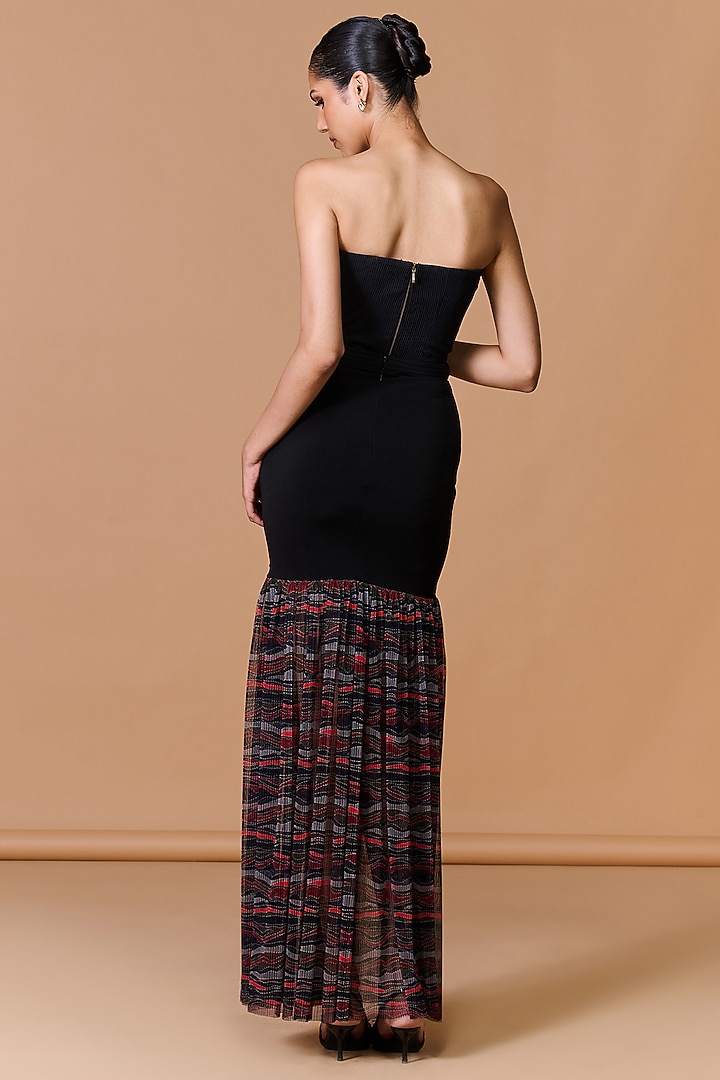 Multi-Colored Net Poly Jersey Printed Draped Skirt by S&N by Shantnu Nikhil at Pernia's Pop Up Shop