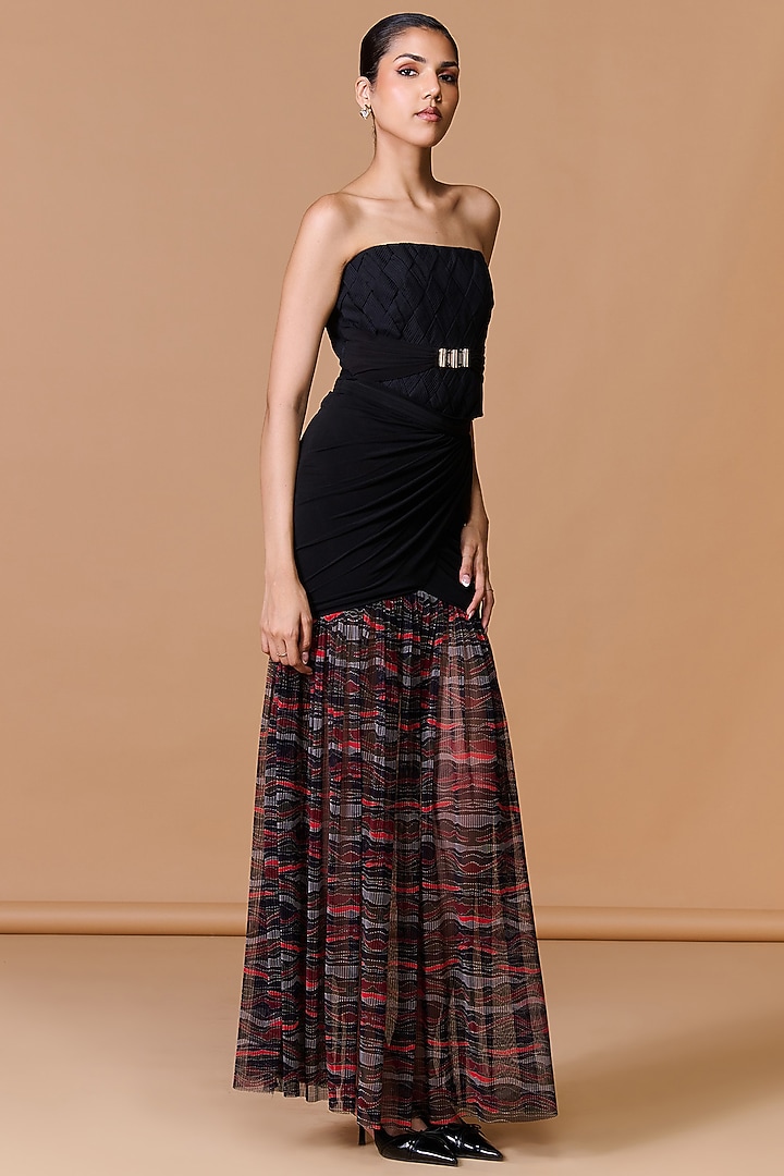 Multi-Colored Net Poly Jersey Printed Draped Skirt by S&N by Shantnu Nikhil at Pernia's Pop Up Shop