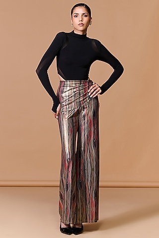 Multi-Colored Lurex Abstract Stripe Printed Trousers by S&N by Shantnu Nikhil