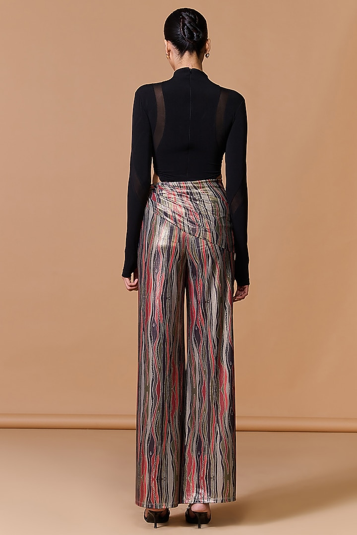 Multi-Colored Lurex Abstract Stripe Printed Trousers by S&N by Shantnu Nikhil at Pernia's Pop Up Shop
