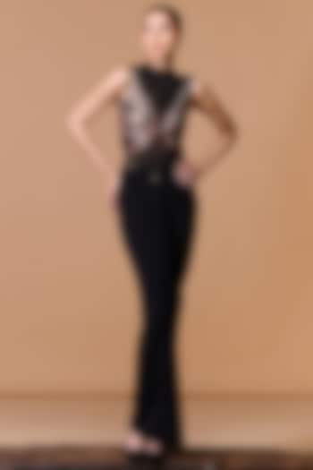 Black Poly Jersey Foil Draped Engagement Gown by S&N by Shantnu Nikhil at Pernia's Pop Up Shop