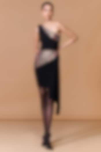 Black Poly Jersey One-Shoulder Vacation Dress by S&N by Shantnu Nikhil at Pernia's Pop Up Shop