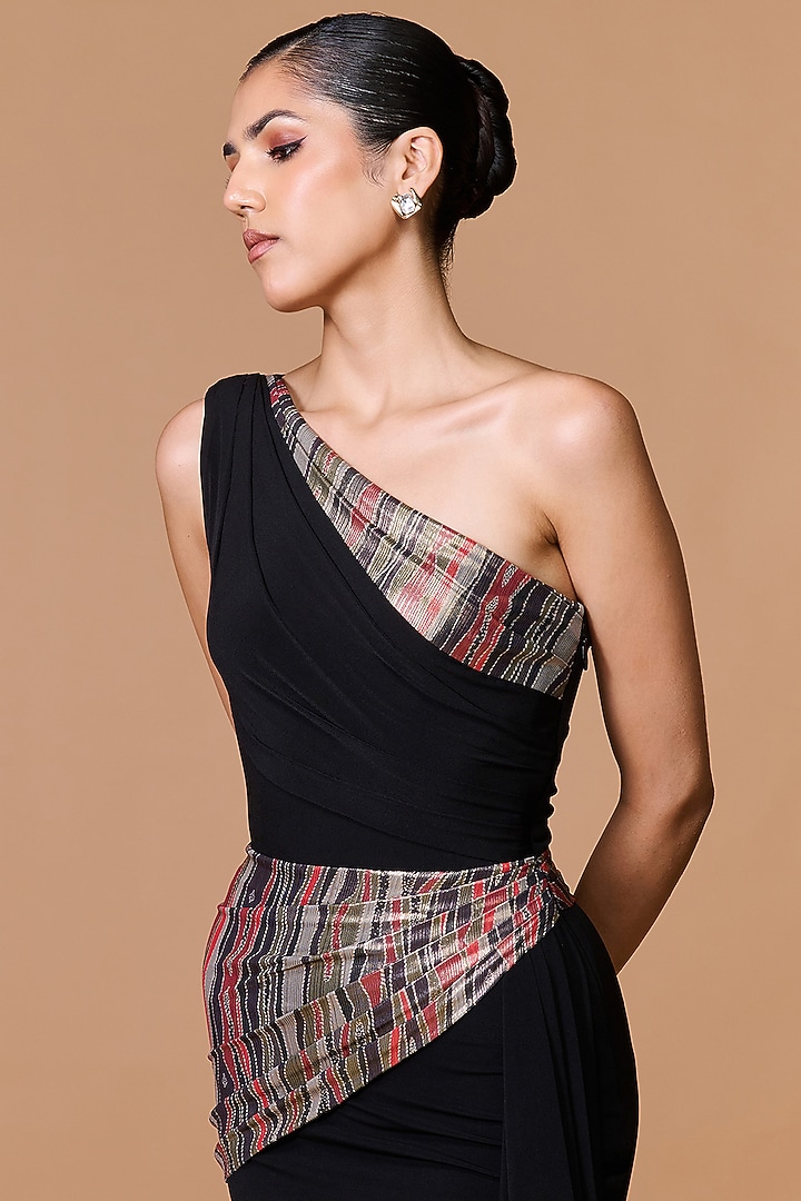 Black Poly Jersey One-Shoulder Vacation Dress by S&N by Shantnu Nikhil at Pernia's Pop Up Shop