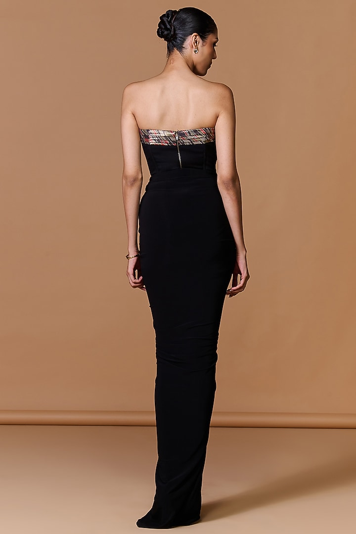 Black Poly Blend Viscose Lycra Printed Corset by S&N by Shantnu Nikhil at Pernia's Pop Up Shop
