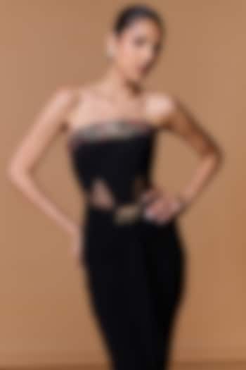 Black Poly Blend Viscose Lycra Printed Corset by S&N by Shantnu Nikhil at Pernia's Pop Up Shop