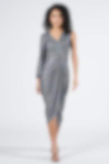 Grey Silver Lurex Printed Draped Dress by S&N by Shantnu Nikhil at Pernia's Pop Up Shop