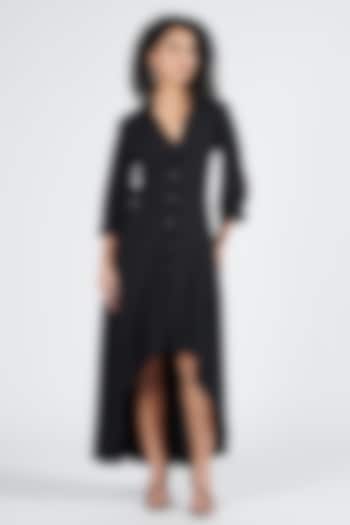 Black Brushed Suiting Fabric Asymmetrical Vacation Shirt Dress by S&N by Shantnu Nikhil at Pernia's Pop Up Shop