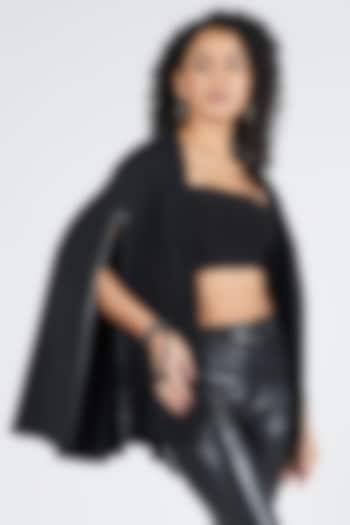 Black Brushed Suiting Fabric Pleated Cape by S&N by Shantnu Nikhil at Pernia's Pop Up Shop