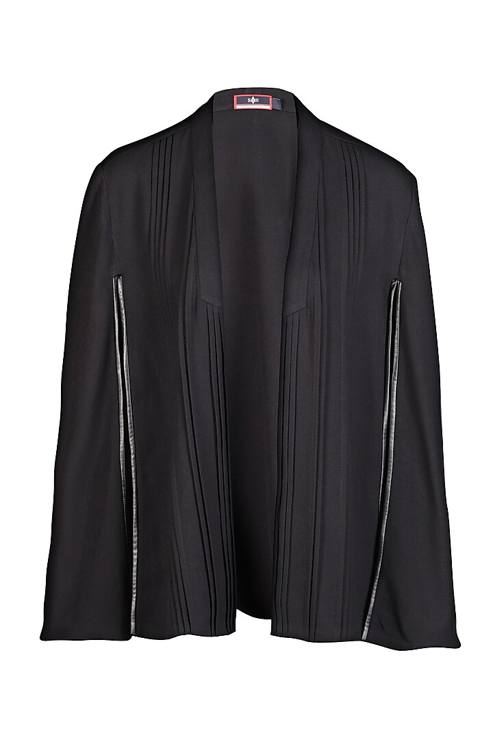 Black Brushed Suiting Fabric Pleated Cape by S&N by Shantnu Nikhil at Pernia's Pop Up Shop