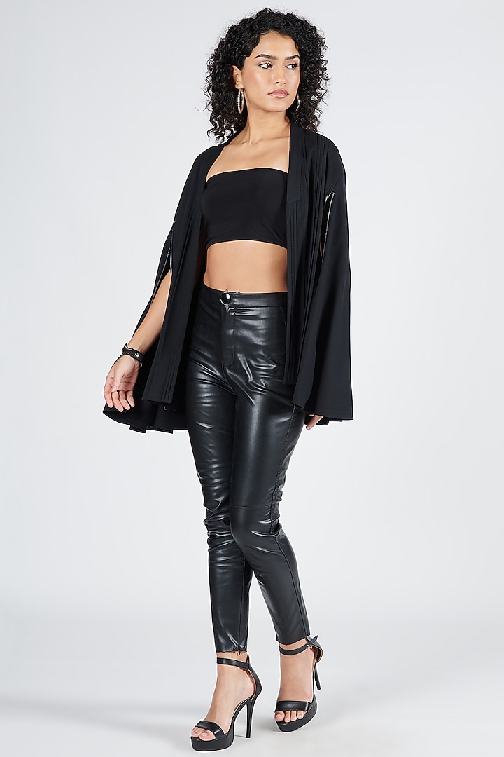 Black Brushed Suiting Fabric Pleated Cape by S&N by Shantnu Nikhil at Pernia's Pop Up Shop