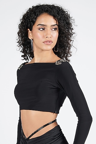 Black Poly Jersey Cropped Top by S&N by Shantnu Nikhil
