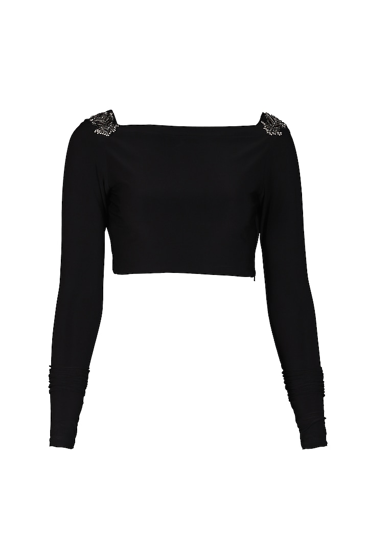 Black Poly Jersey Cropped Top by S&N by Shantnu Nikhil at Pernia's Pop Up Shop