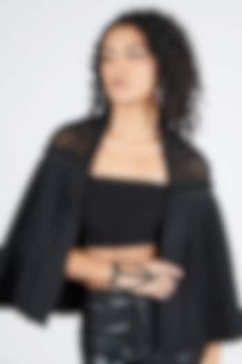 Black Brushed Suiting Fabric Embroidered Cape by S&N by Shantnu Nikhil at Pernia's Pop Up Shop