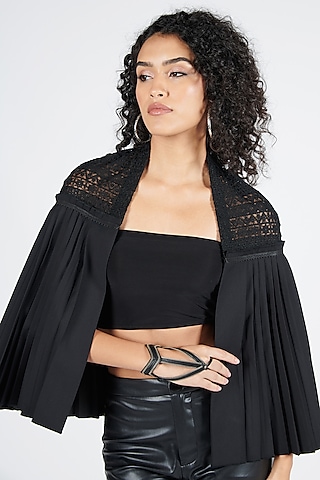 Black Brushed Suiting Fabric Embroidered Cape by S&N by Shantnu Nikhil