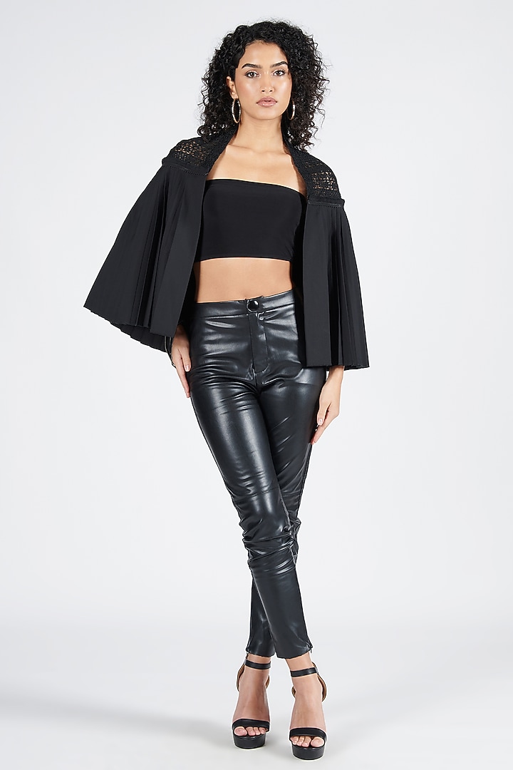 Black Brushed Suiting Fabric Embroidered Cape by S&N by Shantnu Nikhil at Pernia's Pop Up Shop